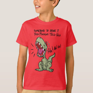 飲み物は?Yesをお願い:茶レックス恐竜 Tシャツ