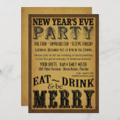 飲み物をあります大晦日のメリーなヴィンテージの招待が食べて下さい 招待状 (正面/裏面)