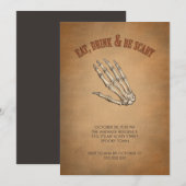 飲み物をあります恐い骨組手ハロウィンが食べて下さい 招待状 (正面/裏面)