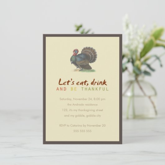 飲み物をあります感謝しているヴィンテージの感謝祭トルコが食べて下さい 招待状 (スタンド正面)