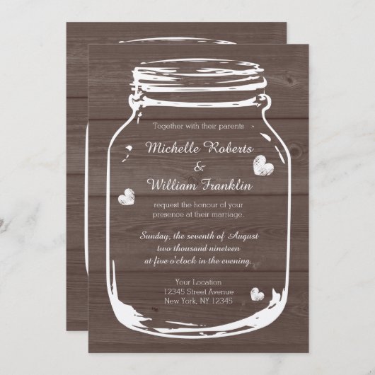 飲み物をあります結婚したなメーソンジャーの結婚式招待状が食べて下さい 招待状 (正面/裏面)