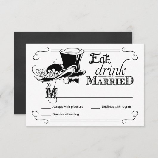 飲み物をあります結婚したなヴィンテージRSVPの応答カードが食べて下さい 出欠カード (正面/裏面)