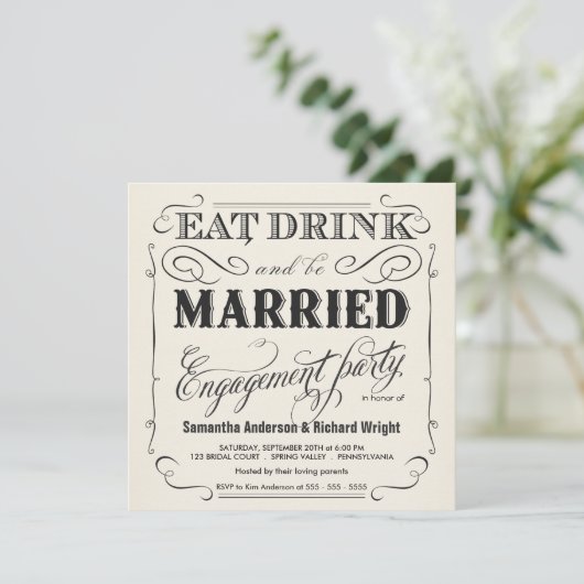 飲み物をあります結婚したな婚約パーティの招待状が食べて下さい 招待状 (スタンド正面)