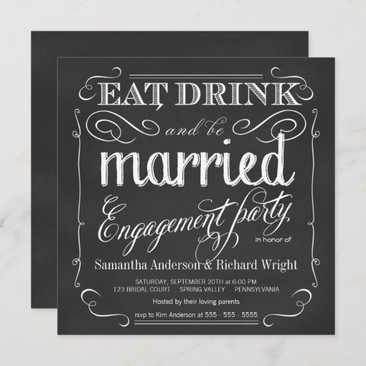 飲み物をあります結婚したな婚約パーティの招待状が食べて下さい 招待状 (正面/裏面)