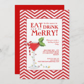 飲み物を食べて下さい及びメリークリスマスのカクテルパーティーがあって下さい 招待状 (正面/裏面)