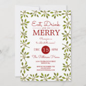 飲み物を食べて下さい及びメリークリスマスの休日のパーティがあって下さい 招待状 (正面)