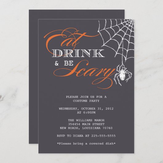 飲み物を食べて下さい及び恐い|のハローウィンパーティがあって下さい 招待状 (正面/裏面)