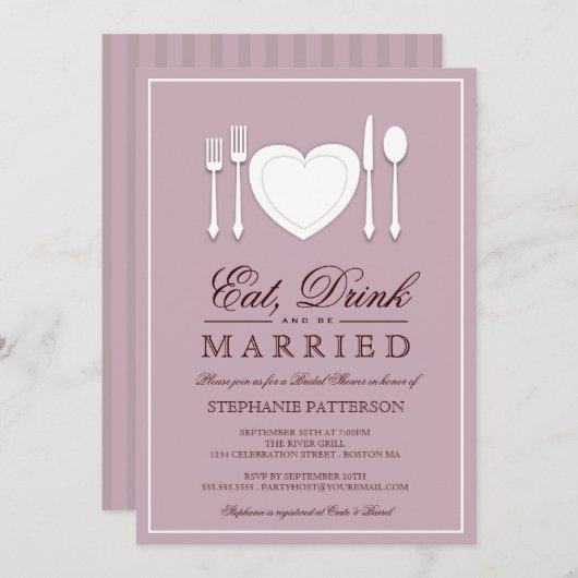 飲み物を食べて下さい及び結婚したなブライダルシャワーの招待状があって下さい 招待状 (正面/裏面)