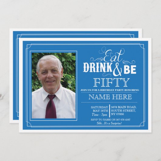 飲み物を食べて下さい及び50または年齢の誕生会の招待があって下さい 招待状 (正面/裏面)