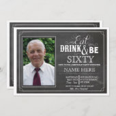 飲み物を食べて下さい及び60または年齢の誕生会の招待があって下さい 招待状 (正面/裏面)