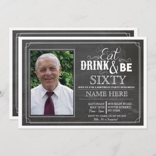 飲み物を食べて下さい及び60または年齢の誕生会の招待があって下さい 招待状 (正面/裏面)