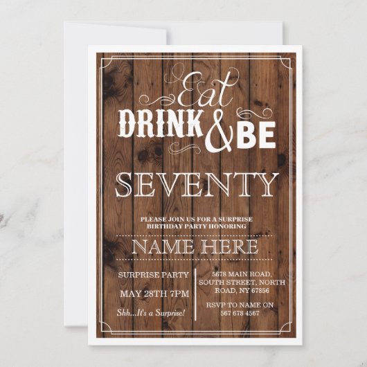 飲み物を食べて下さい及び70または年齢の誕生会の招待があって下さい 招待状 (正面)