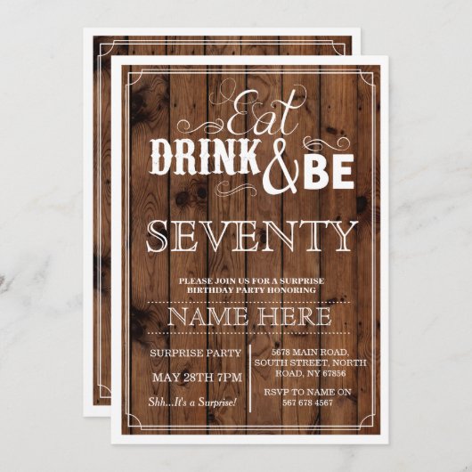 飲み物を食べて下さい及び70または年齢の誕生会の招待があって下さい 招待状 (正面/裏面)