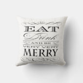 飲み物を食べ、メリーなヴィンテージのタイポグラフィがあって下さい クッション (裏面)