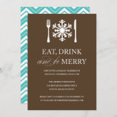 飲み物を食べ、メリーな%PIPE%の休日のパーティの招待状があって下さい 招待状 (正面/裏面)