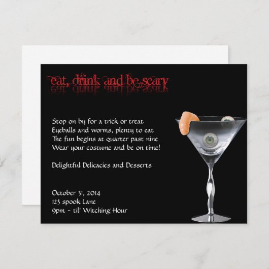 飲み物を食べ、恐いハローウィンパーティの招待状があって下さい 招待状 (正面/裏面)