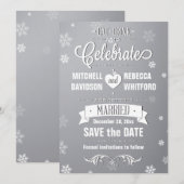 飲み物を食べ、日付冬の灰色の保存を祝って下さい セーブザデート (正面/裏面)