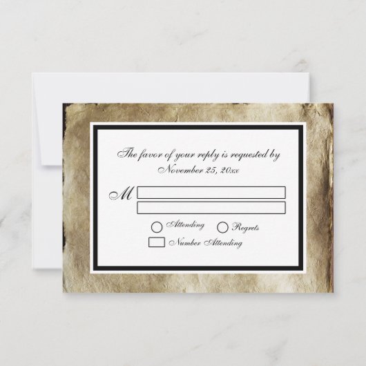 飲み物を食べ、結婚したがあって下さい-ヴィンテージはRSVPを壁紙を張ります 出欠カード (裏面)