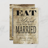 飲み物を食べ、結婚したがあって下さい-ヴィンテージはRSVPを壁紙を張ります 出欠カード (正面/裏面)