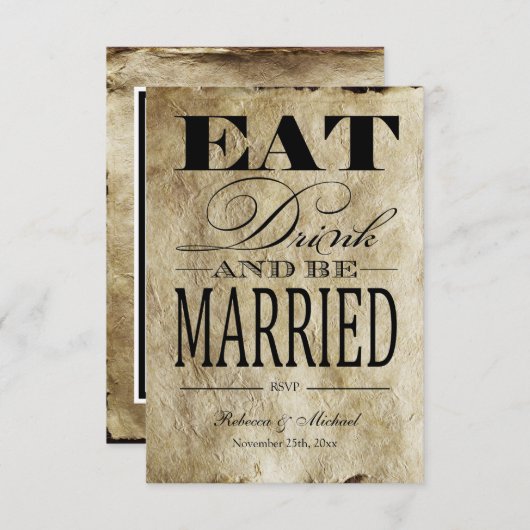 飲み物を食べ、結婚したがあって下さい-ヴィンテージはRSVPを壁紙を張ります 出欠カード (正面/裏面)