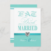 飲み物を食べ、結婚したが-ティール（緑がかった色）の青あって下さい 出欠カード (正面/裏面)