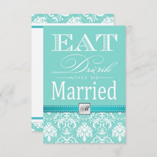 飲み物を食べ、結婚したが-ティール（緑がかった色）の青あって下さい 出欠カード (正面/裏面)