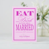 飲み物を食べ、結婚したが-ピンク及び紫色RSVPカードあって下さい 出欠カード (スタンド正面)