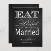 飲み物を食べ、結婚したが-金属シャンペンあって下さい 招待状 (正面/裏面)