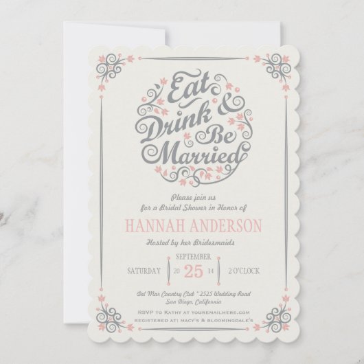 飲み物を食べ、結婚したなブライダルシャワーの招待状があって下さい 招待状 (正面)