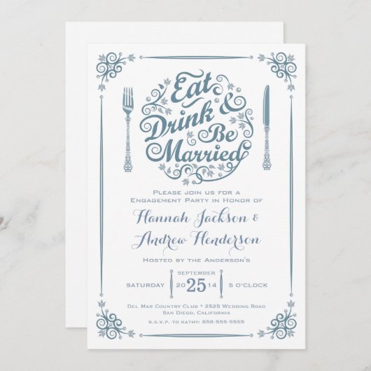 飲み物を食べ、結婚したな婚約の招待状があって下さい 招待状 (正面/裏面)