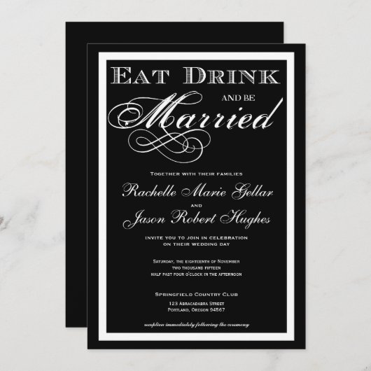 飲み物を食べ、結婚したな結婚式招待状があって下さい 招待状 (正面/裏面)