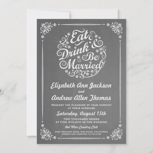 飲み物を食べ、結婚したな結婚式招待状があって下さい 招待状 (正面)