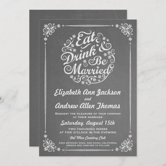 飲み物を食べ、結婚したな結婚式招待状があって下さい 招待状 (正面/裏面)