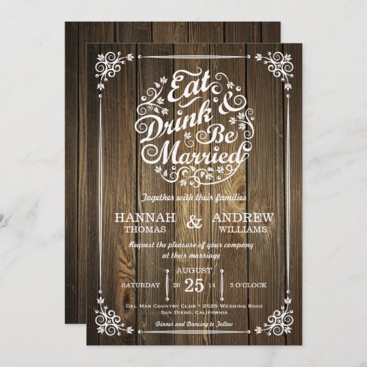 飲み物を食べ、結婚したな結婚式招待状があって下さい 招待状 (正面/裏面)