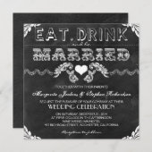 飲み物を食べ、結婚したな黒板の結婚式の招待があって下さい 招待状 (正面/裏面)
