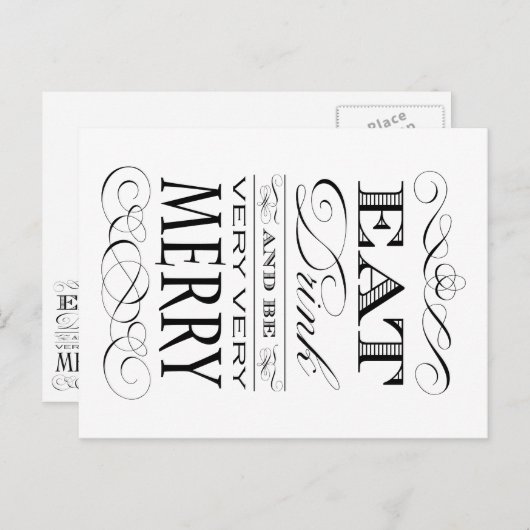 飲み物を食べ、非常に非常にメリーでエレガントなデザインがあって下さい シーズンポストカード (正面/裏面)