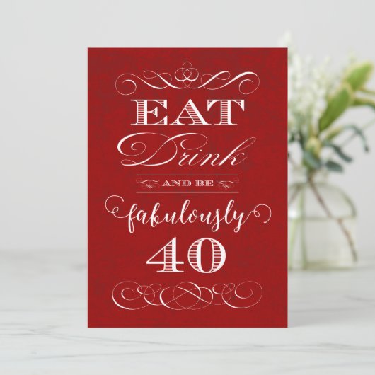 飲み物を食べ、非常に40誕生会の赤があって下さい 招待状 (スタンド正面)