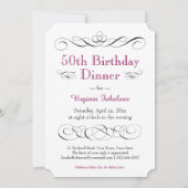 飲み物を食べ、50紫色の藤色の誕生会があって下さい 招待状 (裏面)