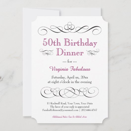 飲み物を食べ、50紫色の藤色の誕生会があって下さい 招待状 (裏面)