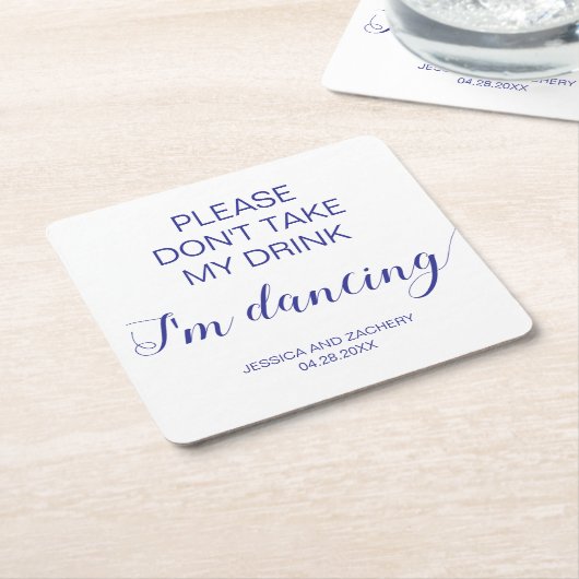 飲み物を飲まない私は踊りネイビーブルー結婚ズ スクエアペーパーコースター (アングル)