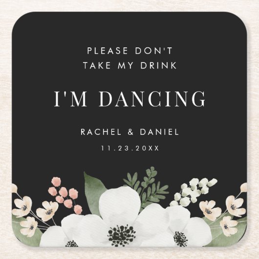 飲み物を飲まない私は踊りフローラ植物学 スクエアペーパーコースター (正面)