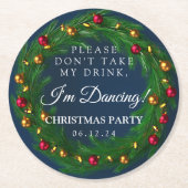 「飲み物を飲まない」クリスマスパーティーリース海軍 ラウンドペーパーコースター (正面)