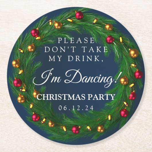 「飲み物を飲まない」クリスマスパーティーリース海軍 ラウンドペーパーコースター (正面)