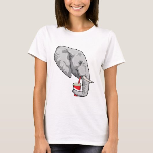 飲み物を飲む象 Tシャツ (正面)