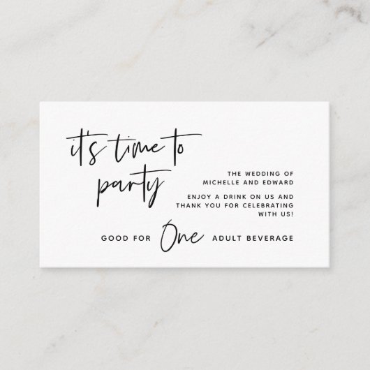 飲み物チケット、大人飲料、楽しい後 エンクロージャーカード (正面)