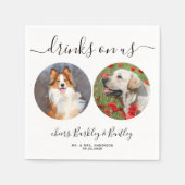 飲み物パーソナライズされた2 Photo Pet Dog 結婚's スタンダードカクテルナプキン (正面)