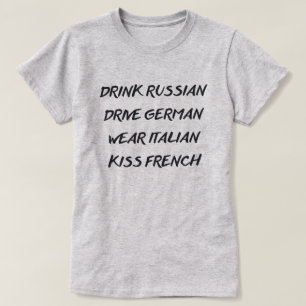 飲み物ロシアのなドライブドイツの衣服のイタリアンなキスFRENC Tシャツ