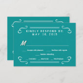 飲み物及びRSVPのティール（緑がかった色）の青く素朴な結婚式の応答を食べて下さい 出欠カード (正面/裏面)