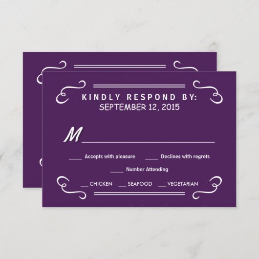 飲み物及びRSVPのナスの紫色の結婚式の応答を食べて下さい 出欠カード (正面/裏面)