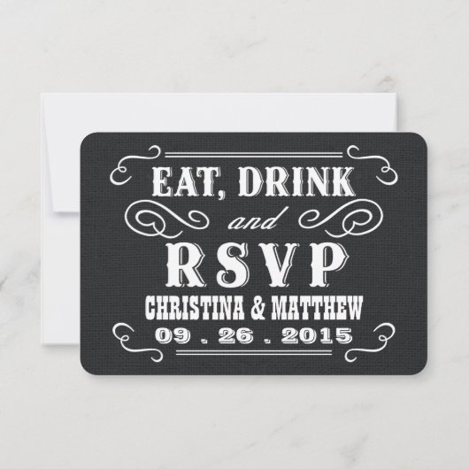 飲み物及びRSVPの西部のバーラップの結婚式の応答カードを食べて下さい 出欠カード (裏面)